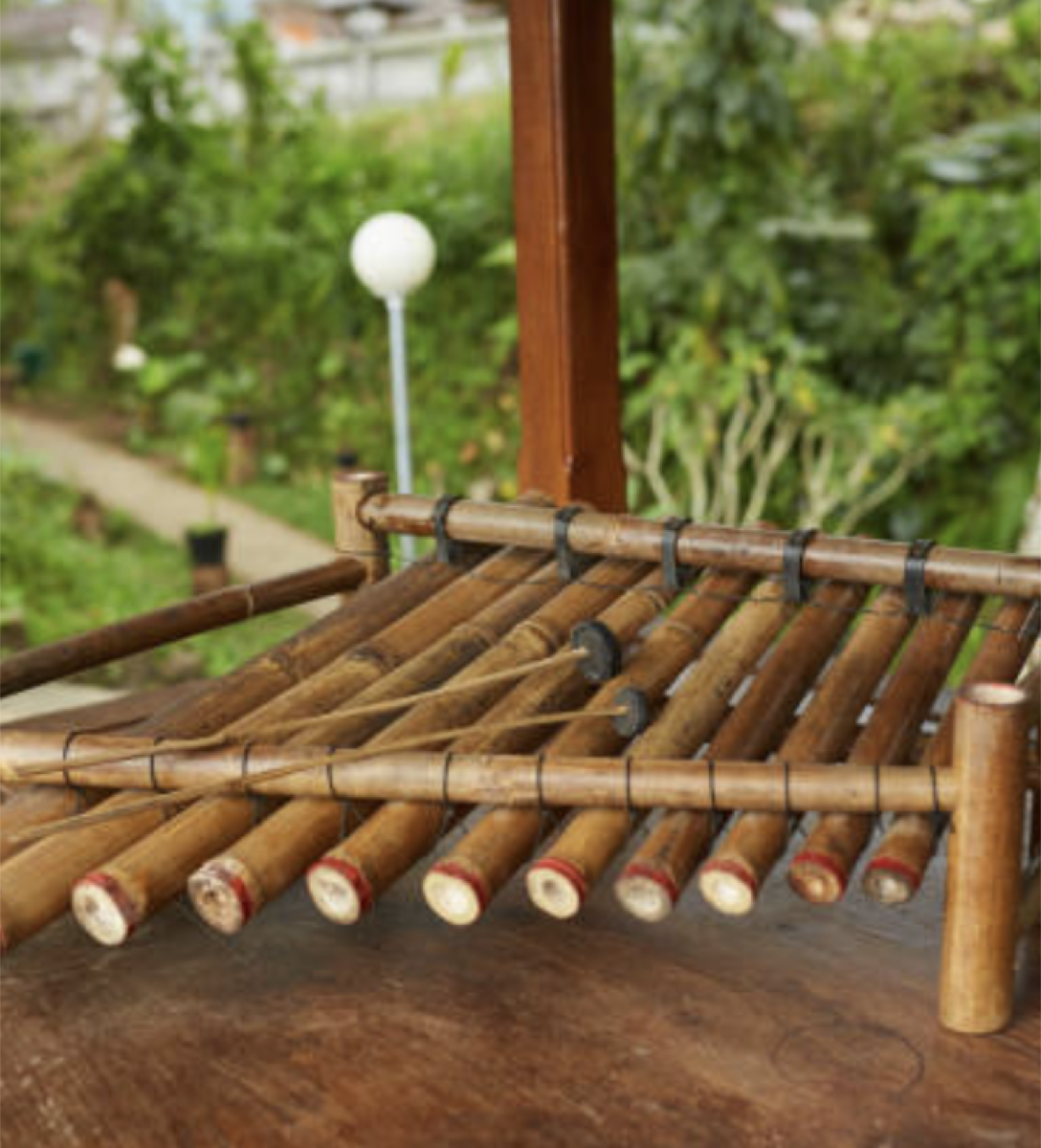 A Balinese bamboo music instrument prepared for students in Bali