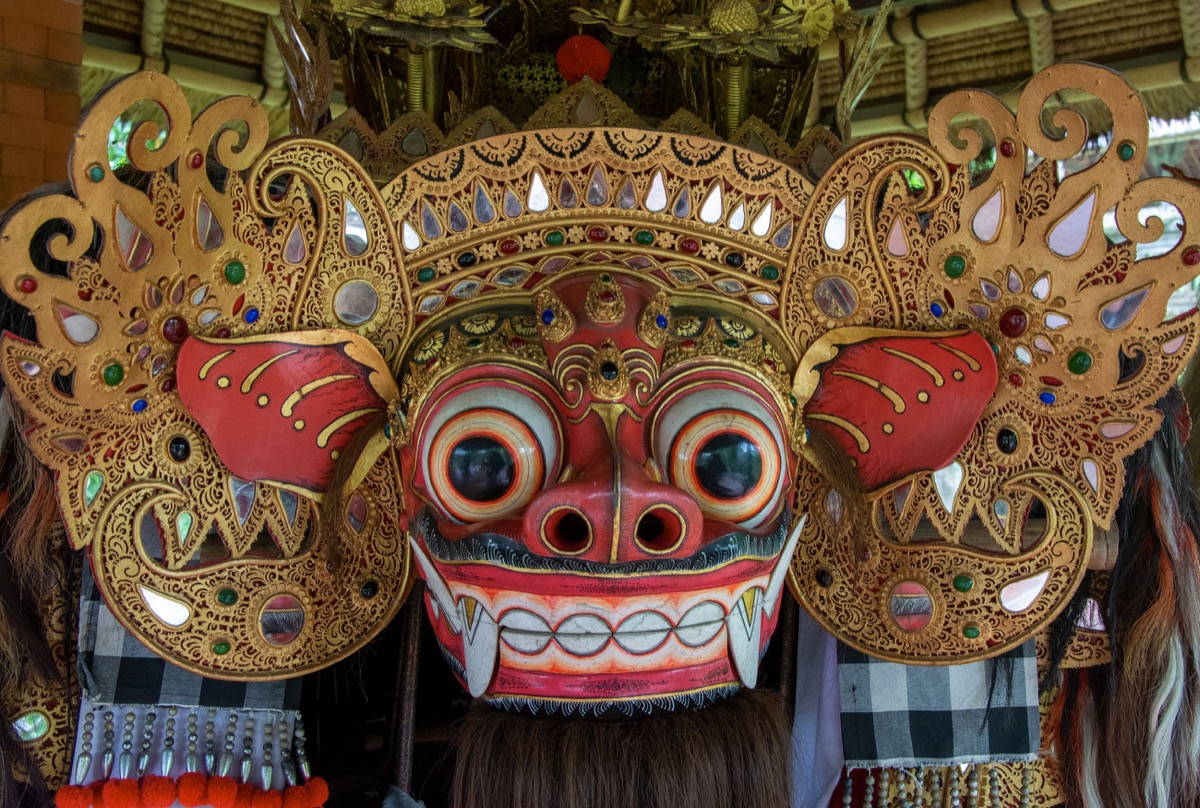 A historic painted ceiling at Klungkung in Bali